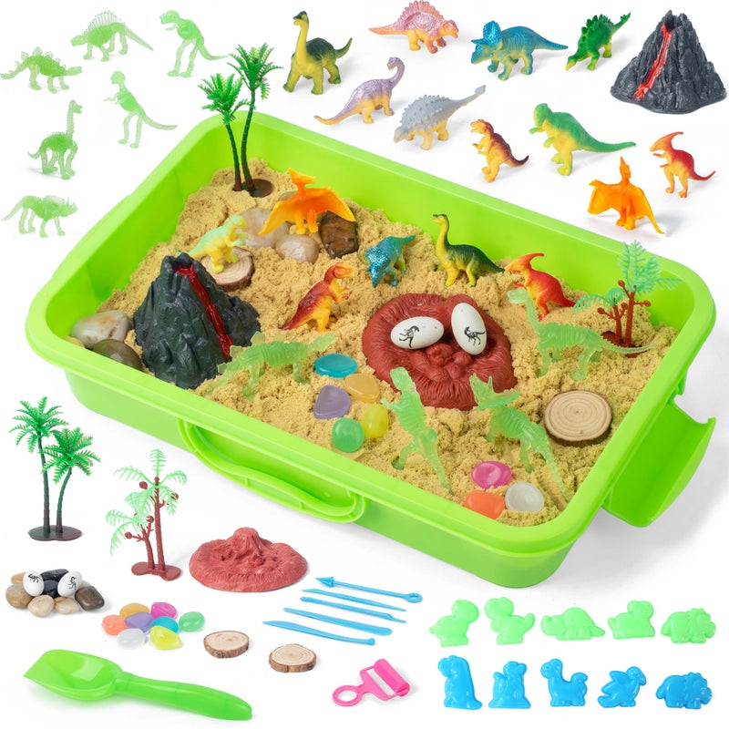 sikmcle Dinosaur Sensory Bin Toy for Toddlers and Play Sand Set for Kids Include Glow in The Dark Dinosaur Ages 3-6+ - Image 1